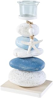 Garneck Nautical Stone Candle Holder Coastal Beach Pillar Candle Holder ...