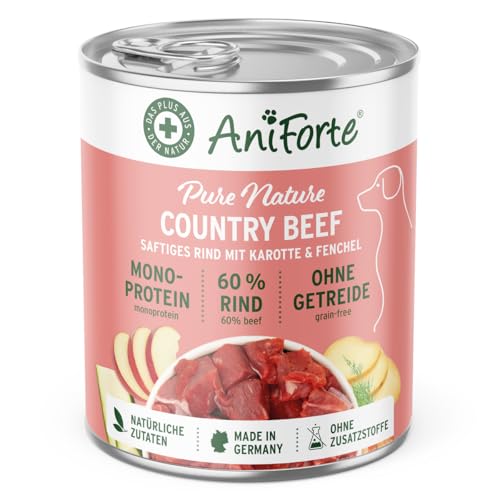 AniForte Hundefutter Nass CountryBeef 6 x 400g – Getreidefreies Nassfutter für Hunde, Frisches Rind mit Gemüse & Früchten, hoher Fleischanteil