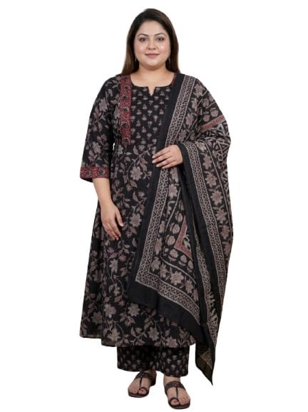 swasti Women's Plus Size Black Floral Printed Anarkali Kurta Set-picture-15