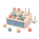 Kwueiit 木製モンテッソーリ 2-in-1 知育ボックス - ボール＆コイントス付き 幼児・乳児 知能発達玩具 (木智,F)