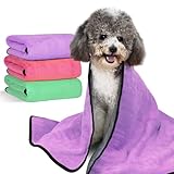 MICOOYO 3PCS Dog Towels for Drying, Super Absorbent Pet Grooming Towels, Quick Drying Dog Bath Towel for Puppy Cats (Violet, Pink, Green, XS)
