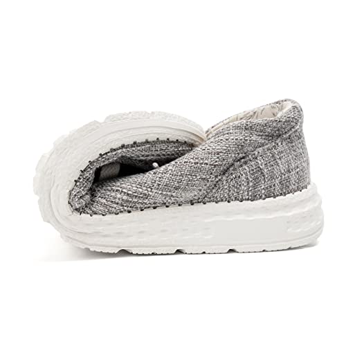 Women's Slip On Loafer Shoes Canvas Low Top Fashion Sneakers Casual Flat Comfortable Walking Shoes Flax Grey 09 #TOP3