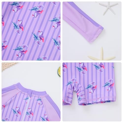 Image of ODASDO Infant Baby Girls Long Sleeve One Piece Rash Guard Swimsuit 3-24M | UPF 50+ Sun Protection | Back Zipper | Quick Drying | Full Head Neck Body Coverage | For Beach Vacation and Pool Party
