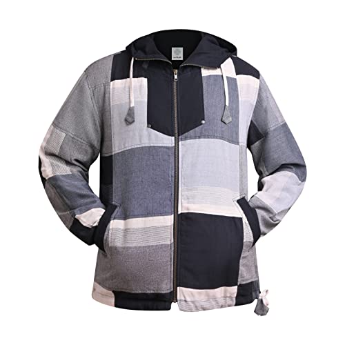virblatt - Vintage Hoodie Jacke | 100% Baumwolle | Baja Hoodie Vintage Pullover Hippie Jacke Vintage Kleidung Herren - Istanbul L patchwork Cover