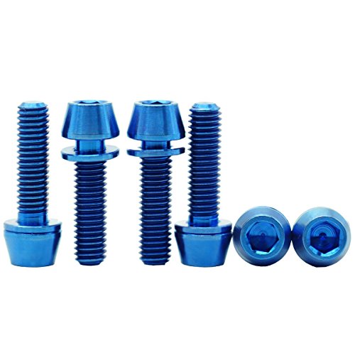 MCTi 6 Pieces Mountain Bicycle Bike M5x18mm Titanium Allen Hex Taper Cone Head Stem Bolts Screw 6AL/4V Gr5 with washer (Blue)