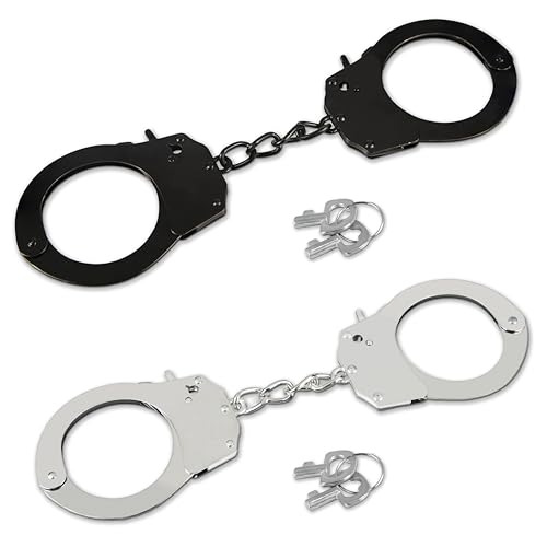 HOHAJIU 2 Pcs Toy Handcuffs with Keys Metal Toy Handcuffs for Kids Police Pretend Play Cop Costume Accessories