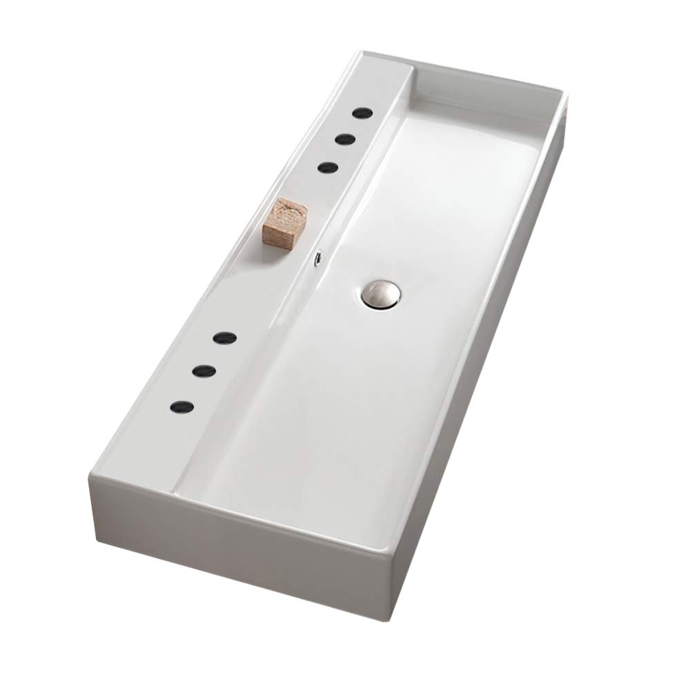 8031/R-120B-Six agujero Teorema Rectangular de cerámica montado en la pared/fregadero de recipiente, blanco