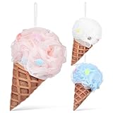 SEWACC 3 Stück Pack Luffaschwämme Eiscreme Duschschwamm Weich mit Aufhängeseil für Sanftes Hautpeeling und Reichhaltigen Schaum