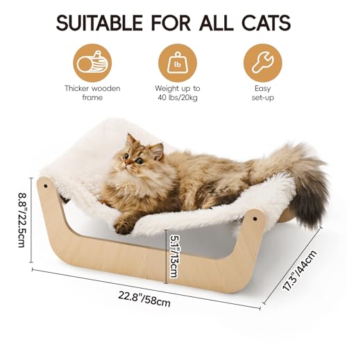MEWOOFUN Katzenbett, Katzenbett Flauschig Hängematte Katze, Katzenbetten für Indoor-Katzen, Katzenhängematte aus Holz 58 x 44 x 22.5 cm, geeignet für Katzen, Hunde, Kaninchen, Kätzchen und Kleintiere