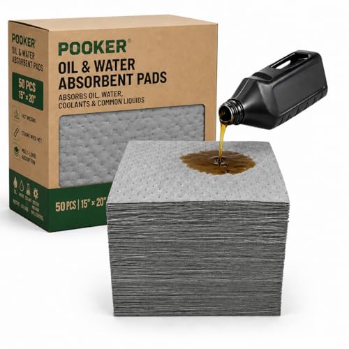 Oil Absorbent Pads 50 Pack 15 x 20 Heavy Duty Oil Spill Absorbent Mats Absorbs Up to 14 oz Per Pad Fast Wicking HeavyWeight Oil Absorbing Sheets for Automotive Garage Workshop & Maintenance