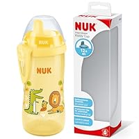 NUK Kiddy Cup Toddler Cup | 12+ Months | 300 ml | Leak-Proof Toughened Spout | Clip & Protective Cap | BPA-Free | Yellow