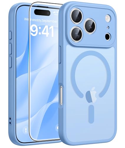Image of FNTCASE for iPhone 17 Pro Case: [Compatible with Magsafe] Translucent Matte Cases with [Full Camera Protection] [Screen Protector] Military Grade Shockproof Protective Phone Cover - Light Blue