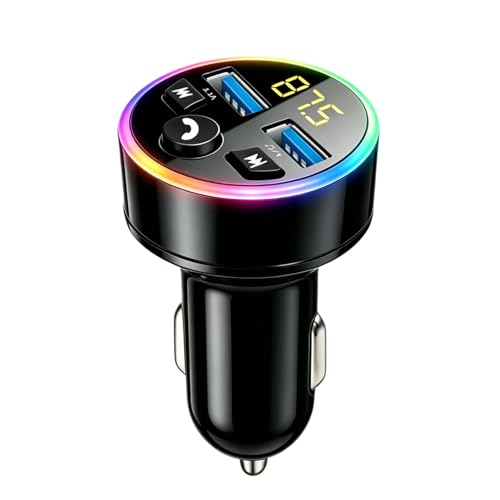 Transmetteur FM Voiture, Adaptateur Bluetooth Voiture 5.0 en Métal avec Double Chargeur USB, Lecteur MP3, Appel Mains Libres, Affichage LED Tension Audio Sans...