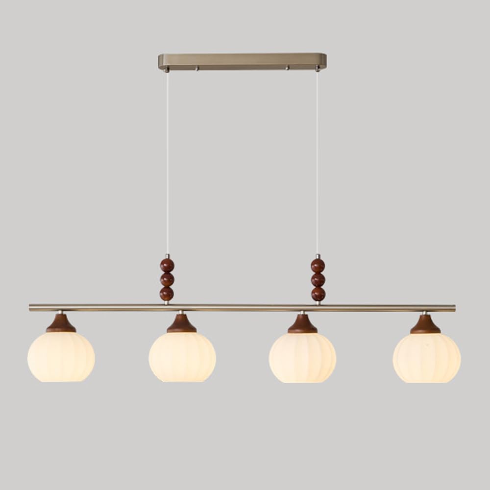 Suspension linéaire en bois rustique et verre pour îlot de cuisine