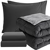 HIG Bettdecken Set, 2X Steppdecke 135x200 cm und 2X Kissenbezügen 80x80 cm + 2X Spannbettlaken 90x200cm, Grau