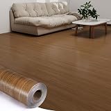 Qianglive Wood Grain Peel and Stick Floor Tiles 11.8' x 118' Roll, Self Adhesive Vinyl Flooring, Waterproof, Wood Look DIY Flooring for Kitchen Bathroom Bedroom RV Brown A Set of 9.6 Sq.Ft