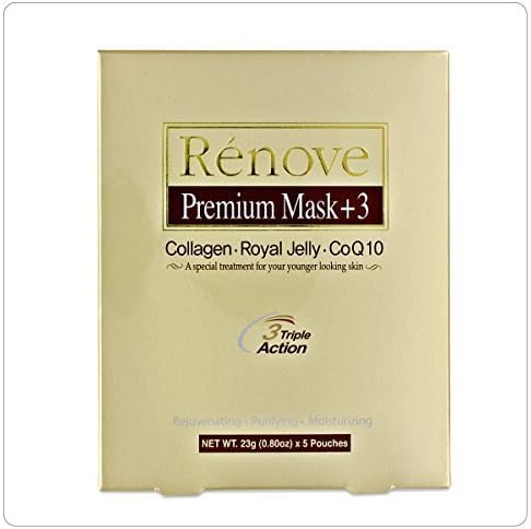 RENOVE Premium Mask +3, collagen, royal jelly, coq10 3 triple action 5 pack