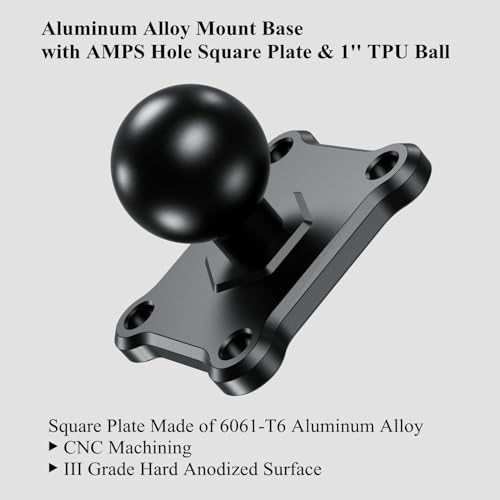BRCOVAN 1\'\' Ball Mount Base with Aluminum Alloy 4-Hole AMPS Square Plate Compatible with RAM Mounts B Size 1 Inch Ball Double Socket Arm