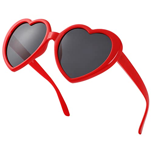 Image of Polarized Heart Shaped Sunglasses for Women Girls Retro Oversized Sun Glasses Red Heart Glasses Cute Eyewear