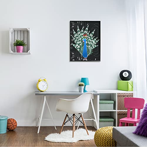 Stupell Industries Children's Abstract Peacock Doodle White Pattern Black Framed Wall Art, 24 x 30, Green2