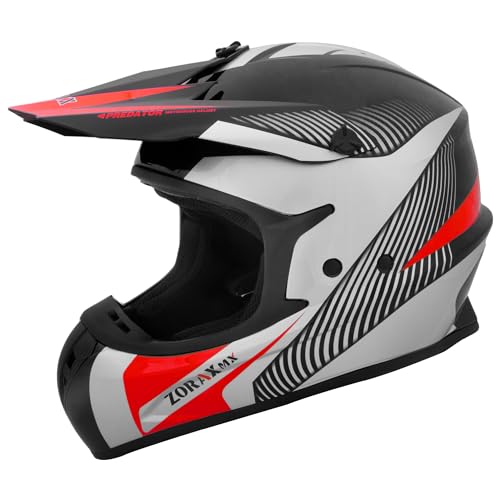 Zorax Black/Silver/Red L (59-60cm) ZOR-X305 Dual Sport Motorbike Motocross Helmet ECE 2206 Approved Dirt Bike MX Crash Helmet