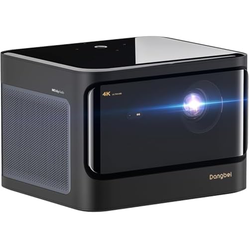 Dangbei 4k Beamer, Beamer Heimkino 4K-Auflösung (3840 x 2160P), DLP-Projektor mit Android 4 GB + 128 G, 2 x 10 W HiFi-Lautsprecher, Auto Keystone, Autofokus, HDR10