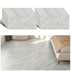 VEELIKE Zelfklevende vloertegels, marmer, beige, behang, keuken, tegels, vinyl, zelfklevend, badkamer, voor vloer, waterdicht, behang, vloer, woonkamer, slaapkamer, 1,5 mm, 60 cm x 30 cm, 24 stuks