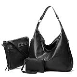Acramy Handtasche Damen Umhängetasche PU Leather Tote Shopper Groß Schultertasche 3-teiliges Set（Schwarz）