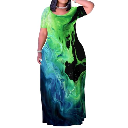 Image of SUZONANA Plus Size Dresses for Women Summer Casual Maxi Dress Short Sleeve Loose Vacation Dress