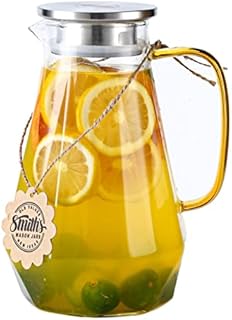 1.8L Glass Pitcher,Water Carafe Pitchers, 2-Way lid, Lightweight and Durable Borosilicate Glass Pitcher with Handle,Classic Design| Smiths Mason Jars