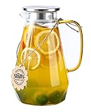1.8L Heiß- und Kaltkaraffe - klassisches Design, 2-Wege-Deckel zum Filtern von frischen Fruchtstücken, Krug aus Borosilikat-Leichtglas mit Griff, mit Geschenkanhänger | Smith's Mason Jars