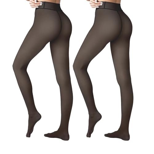 Image of Caprilite Women Fleece Lined Tights-Fake Translucent Leggings High Waist Pantyhose Sheer Thick Warm Tights For Winter