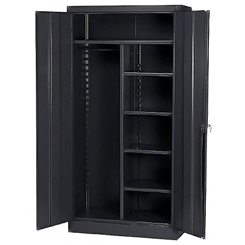 Edsal 3004BLK Steel Heavy Duty Industrial Strength Deluxe Combination Wardrobe Cabinet, 5 Levels, Easy to Assemble, 36" W x 18" D x 78" H, Black