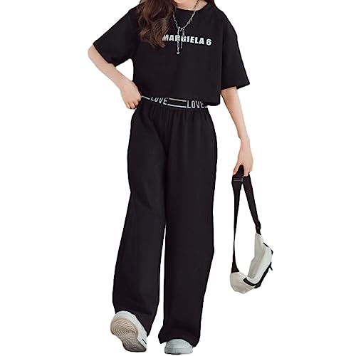 SUWIAKLALL Conjunto de camisetas e calças para meninas, design simples, tops, calças, kit de roupas