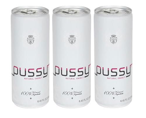 Pussy Natural Energy Drink - Carbonated Energy Drinks Pack of 3-250ml - All Natural Caffeine Drinks - ILIOS Packaging.