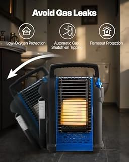 VEVOR Propane Propane Heater, 9000BTU Forced Radiant Space with Stepless Temp Settings & Tip-over Protection, Portable Garage/Shop Heater for Sports, Boating, RVs,Indoor/Outdoor