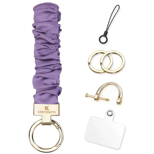 Image of Scrunchie Keychain Wristlet, Key Chain for Car Keys with D Ring, Stretchy Phone Charms with Tether Tab for Women.