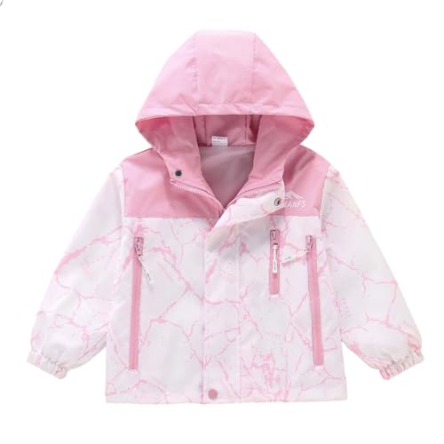 Chaqueta cortavientos con capucha para niñas y niños, estilo casual, con cremallera, para primavera, otoño, con bolsillos, para niños de 4 a 15 años, rosa, 8-9 años