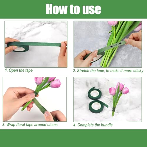Xioyidun 12 Rolls Floral Tape, 1/2\" Wide Flower Tape Stretchable Self-Adhesive, Tearable, Non-Fading Green Floral Tape for Bouquets, Wedding Arrangements, and Crafts (30 Yards/Rolls)