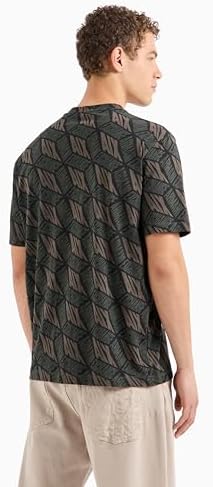 Armani Exchange Men's All Over Logo Creating 3D Effect Print Regular Fit Tee