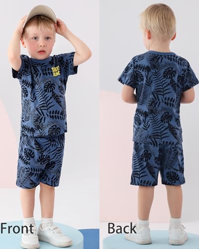 Image of Boys Summer Outfits Toddler Cotton Clothes Hawaiian Camo Dinosaur Clothing Set Short Sleeve T-Shirt and Short 4-8T