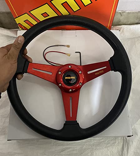 Image of AUTO MT - MOMO 12INCH 3R Style Universal Steering Wheel for Sports Car Look Rally Race Off Road with BOSS KIT HUB Free (MOMO 13INCH RED3R Steering Wheel with BOSS KIT HUB)