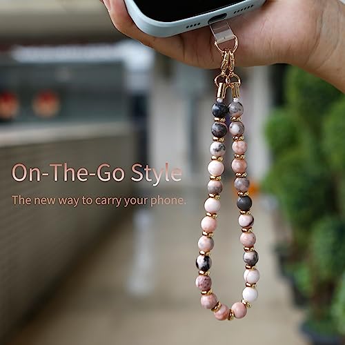 Image of Marble Beaded Phone Wrist Strap for Women, Detachable Design | 304 Steel Core, detachable phone wristlet with tether tab, keeps your phone secure for shopping, travel and daily use.