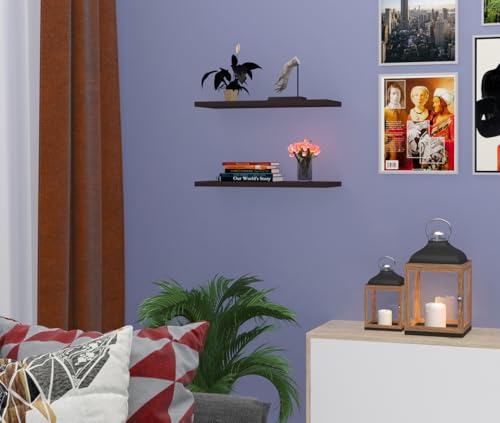Image of Captiver Wooden Wall Mounted Display Shelf 2 Tier (12x30 CM,Finish Wenge) Living Room Kitchen Storage Bedroom Showpiece Racks Study Designer Organiser