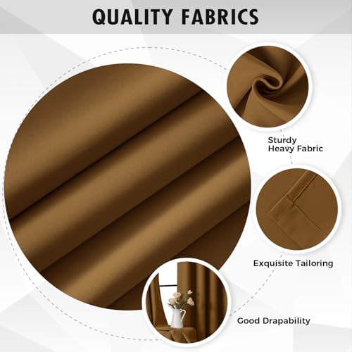 Image of MIULEE Golden Brown Blackout Bedroom Curtains Drapes 96 Inch Long 52 inchx96 inch | Grommet Top, Room Darkening Window Drapes, Privacy Protection, Thermal Insulated, Heat Blocking, Light Blocking