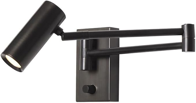 Modern Swing Arm Wall Sconce Bedside Wall Light with Independent Switch, Bedroom Living Room Office Adjustable Wall Lamps Black Wall Mounted Reading Lights