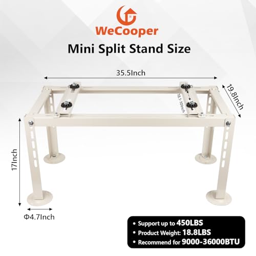 WeCooper Mini Split Ground Stand for 9000-48000 BTU Ductless AC Heat Pump,Heavy Duty Adjustable Mini Split Condenser Stand,Max Load 450LBS by WeCooper - Image 3