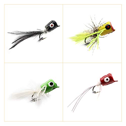 Bass Popper Fly Dry Fly Fishing Flies Kit Panfish Bass Fishing Popper Topwater Bait (Popper Kit 02)…