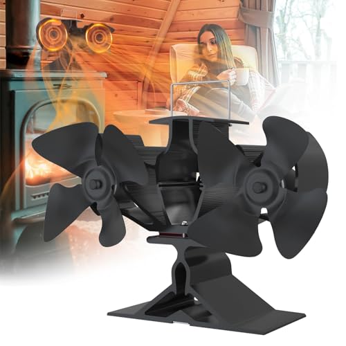 UISEBRT Ventilador de chimenea con 8 hojas, ventilador de chimenea con 2 motores, ventilador de horno sin electricidad, para estufa de leña con calor, para estufa de chimenea, horno
