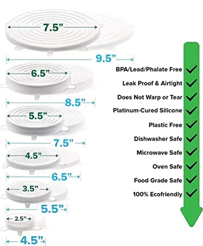 Zmoae Silicone Stretch Lids 6 Pack, Bpa-Free Reusable Durable Food Storage Covers For Bowl Can Cover, 6 Different Sizes To Meet Most Containers, Dishwasher & Freezer Safe (White) #TOP1